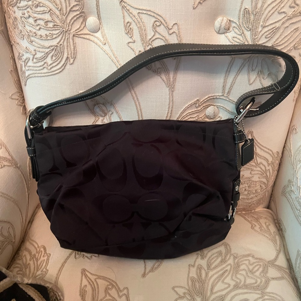 Coach Black Slouchy Shoulder Bag with Pleated Details